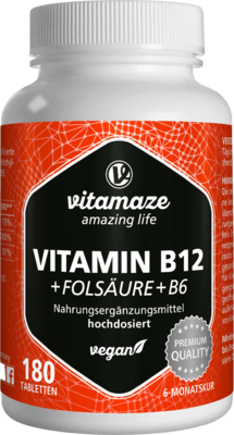 VITAMIN B12 1000 µg hochdos.+B9+B6 vegan Tabletten